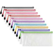 10个装透明铅笔盒，网状拉链文件袋，防水旅行收纳袋，适用于存放学习用品、账单、化妆品、文具和旅行配件，返校必备，铅笔盒，书包 - 10個(隨機顏色) - 查看 2