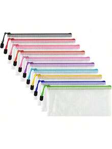 10个装透明铅笔盒，网状拉链文件袋，防水旅行收纳袋，适用于存放学习用品、账单、化妆品、文具和旅行配件，返校必备，铅笔盒，书包 - 10個(隨機顏色) - 查看 11