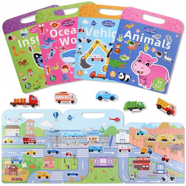 1 pieza Libro de pegatinas de gelatina educativas para niños de 3+ años, libro de actividades de pegatinas tranquilas, pegatinas de dibujos animados para manualidades, guardería y aprendizaje, juguete para el desarrollo cognitivo y del pensamiento