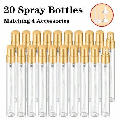 FIGHTYU 5 stuks/20 stuks 5 ml/10 ml mini navulbare verstuiverflesjes van helder glas, reisparfumflesjes, lege hydraterende flesjes voor feestjes, make-uptools (glanzend goud) (geleverd met 4 accessoires), voor schoonheid, essentiële oliën, planten, dagelijks gebruik en reisbenodigdheden, met fijne textuur, lage allergeniciteit, ideaal voor zakenreizigers en drukke professionals (glanzend goud)