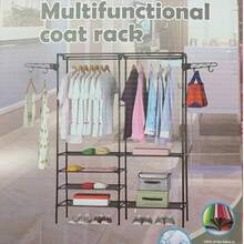 Perchero multifuncional para suelo, dormitorio, pasillo, tendedero, perchero combinado, almacenamiento - Negro - Ver 9