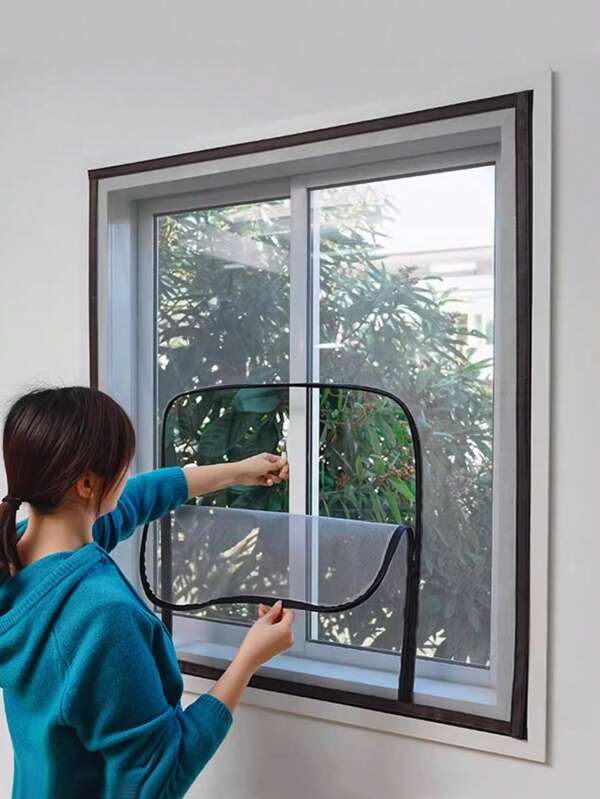 1 Piece,U-Shaped Zipper Screen Window,Self-Adhesive And Reusable Mosquito Nets For Windows, Anti-Mosquito Window Screens, Tulle, In Summer Washable Mesh,Insect Mosquito Nets For Window Screen Mesh Tulle Invisible Black Fiberglass Against Mosquitoes And Flies
