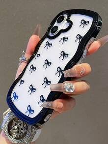 1pc Cute Bow Tie Wave Pattern Shockproof Anti-Slip Soft Feeling Phone Case, Compatible With IPhone 11/12/13/14/15/16/16 Pro Max, Also Fits 17/17 Pro/17 Air/17 Pro Max - Black - View 6