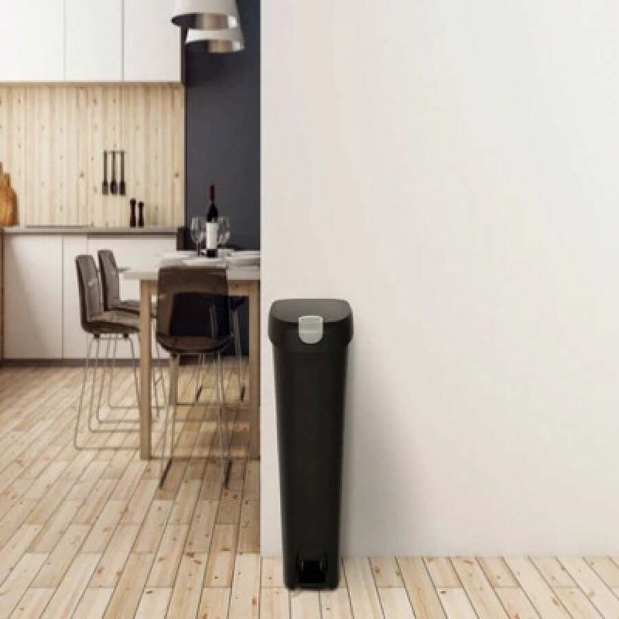 12.3gal Slim Step Trash Can With Locking Lid Black: Large Kitchen Garbage Can, Pedal-Operated, Removable Lid - Black - View 1