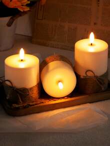 3 件套无焰蜡烛（带定时器）、LED 蜡烛、带黄麻绳的柱状蜡烛、逼真的蜡烛灯（带 3D 火焰效果），适用于婚礼、万圣节、花园装饰、派对、家居装饰、餐桌装饰