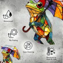 Whimsical Frog & Colorful Umbrella Sun Catcher - Stained Glass Window Hanging Decor | Vibrant Garden & Home Ornament For Indoor/Outdoor | Unique Unisex Gift For Birthday, Housewarming, Holidays (Frog Garden Art)
