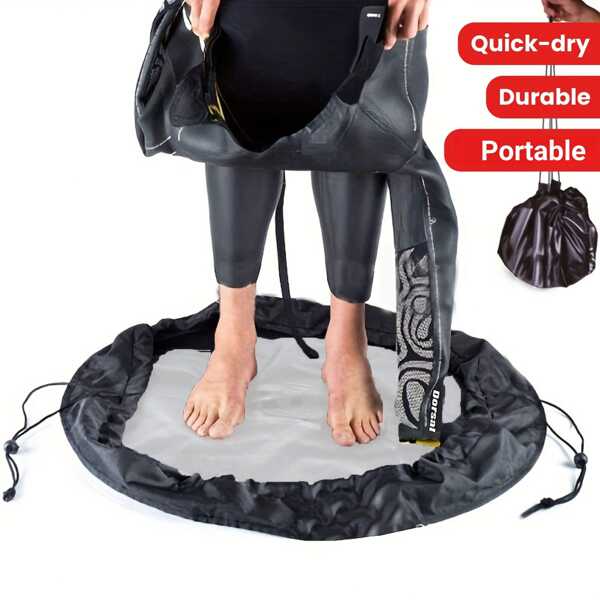Black Waterproof Drawstring Storage Bag For Beach Swimwear, Diving Suits, And Surf Gear - Sand-Resistant Oxford Fabric With Secure Straps For Easy Transport, Diving & Surf Gear - Durable