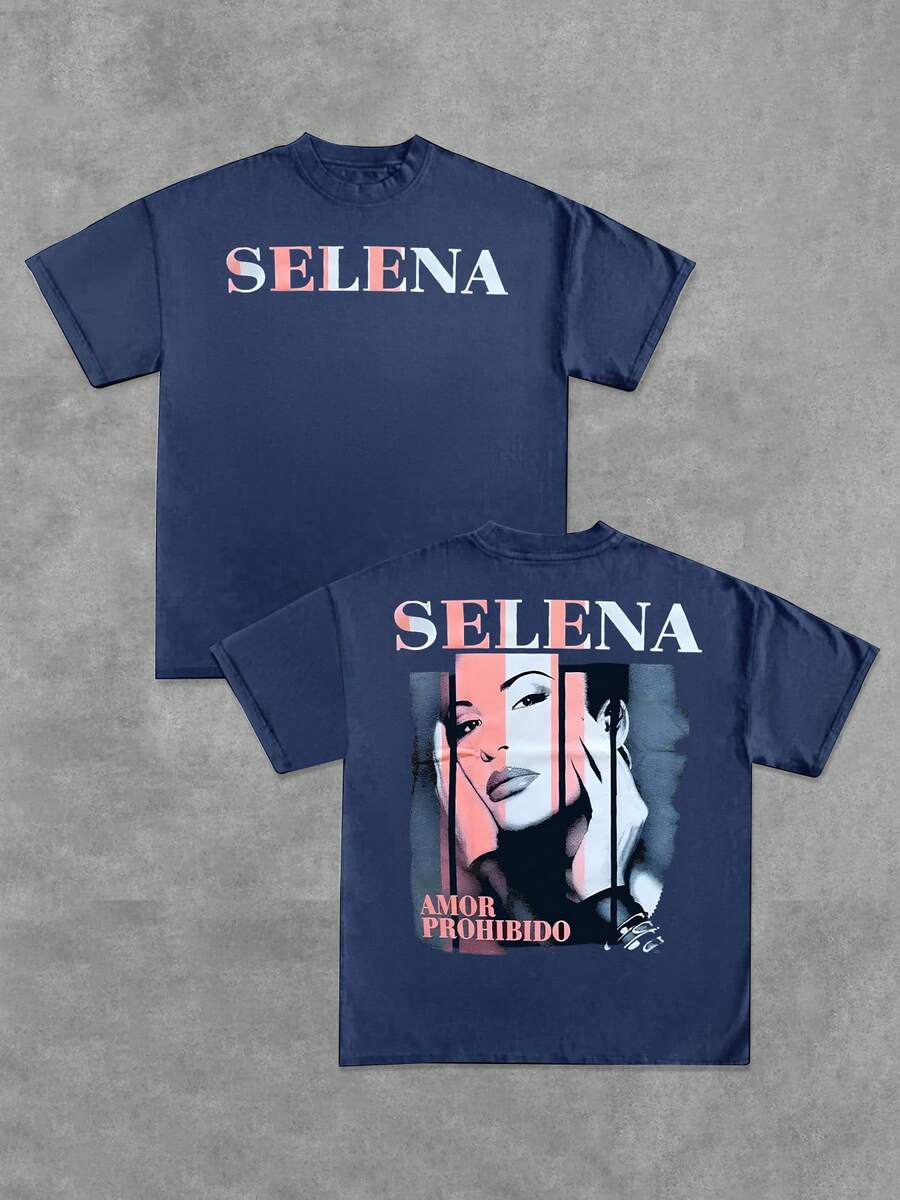 100% Cotton Graphic T-Shirt Tribute Selena Fashion And Casual Tops - Blue - View 1