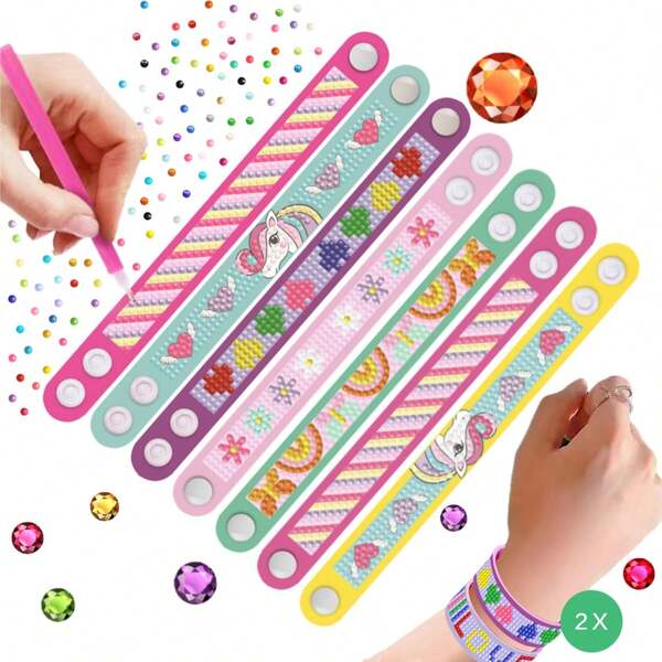 Kit de artesanato com pulseira de arte com diamantes, 2 peças, kit de arte com pintura de diamantes para meninas, pulseira de EVA faça você mesmo, kit de presentes para meninas, kit de pulseira de arte com diamantes Little Jupiter, kit de fabricação de pulseiras para meninas - Kits de arte com diamantes para crianças