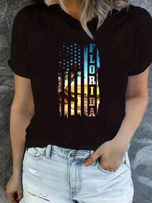Florida American Beach Surfer Patriotic-ShirtArt Summer Top Art Art-Shirt Women - Black - View 1