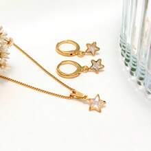 Necklace And Earrings With Star Pendant, Encrusted With , Plated In 18K Gold Or 925 Silver - 金色 - 查看 6