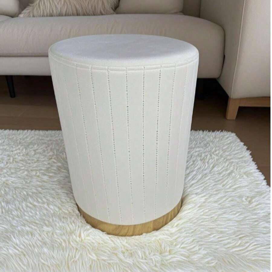 Taburete de tocador de lujo, silla de vestir de dormitorio, banco de tocador redondo de color crema para uso doméstico, maquillaje, manicura - Multicolor - Ver 1