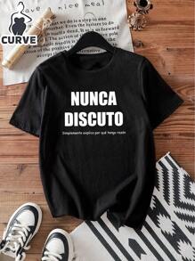 T-shirt mezza manica estiva casual, taglie comode, con stampa di slogan