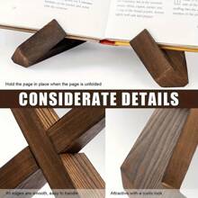 [1pc Wooden Book Stand] 1pc Natural Wood Finish Wooden Book Stand | Multi-Purpose Reading Holder, Home Lazy Recipe Display, Desktop Tablet Support, Vinyl Record Organizer Rack, Cookbook Stand, Minimalist Bookend, Book Storage