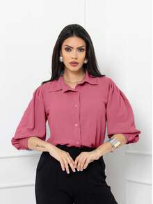 Women's Shirt Blouse 3/4 Sleeve With Button Dune Fabric - 粉色 - 查看 1