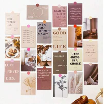 30pcs Happy Life Decorative Postcards For Wall Decor, Bedroom, Photo Frames, Comes With Polka Dot Stickers,Back To School,School Supplies
