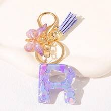 Geschenke für Thanksgiving, Weihnachten, Abschluss, Geburtstage und Feste - Niedliche Schlüsselanhänger mit Initialbuchstaben in lila, goldener Folien-Schlüsselanhänger-Charm mit Buchstaben und Schmetterling-Quaste, modischer Schlüsselanhänger als Geschenk für Frauen für Geldbörse, Tasche, Handtasche Dekoration