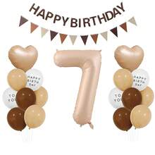 1 Set Caramel Latex Aluminum Foil Balloon Combo, 1-9 Years Old, With "Happy Birthday To You" Latex Balloon And Pennant, Suitable For Birthday Party Decoration