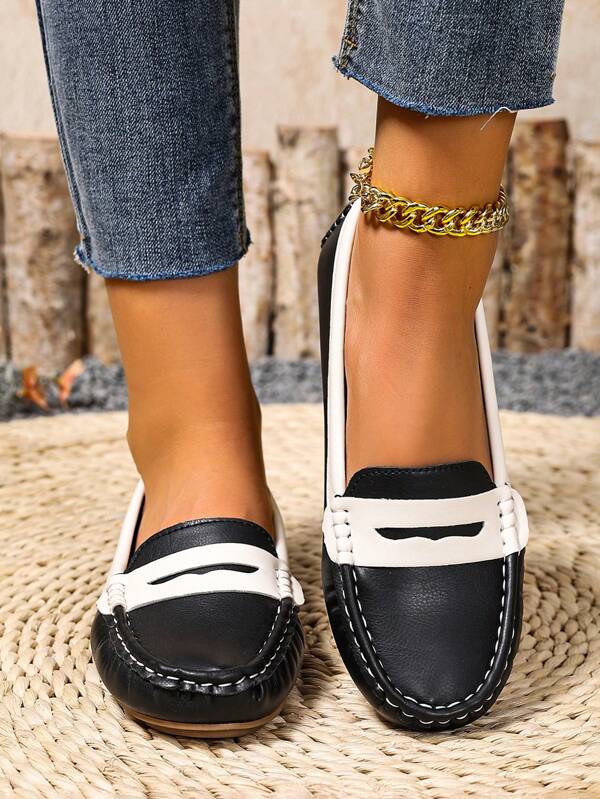 Neue Damen gestrickte schwarze Flache Schuhe, Sommer Große Größen elegante Flats, ganzjährig atmungsaktiv bequeme einfarbige Slip-On Loafer, runde Zehen vielseitig Lässig hochwertige leichte Outdoor-/Arbeitsschuhe für Frauen, Farbblock Arbeitsschuhe, Schwarz-Weiß Slip-On Schuhe für Frauen, Schuhe mit breiter Passform für Frauen, Businessschuhe für Frauen, Schuhe für Frauen