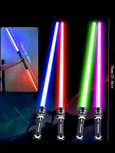 1pc/2pcs 1 Random Colored Telescopic Sword For Christmas Decoration, 2-In-1 Flashing Glow Stick Stress Relief Toy (Excluding Battery), Some Parts Have Random Colors, Game Christmas Decoration