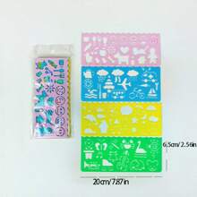 7pcs Multifunction Ruler Set, Geometry Drawing Hollow Scale Drafting Stencils For Students