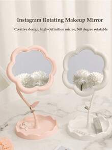 1个花朵造型化妆镜，1个带托盘的旋转桌面镜，适用于书桌、卧室、浴室、客厅、房间装饰、家居装饰、化妆、价格实惠、房间装饰、梳妆台、旅行、卧室、化妆配件、镜子、梳妆镜、价格实惠、圣诞礼物、化妆品、化妆工具、便宜货、礼物、女士礼物、圣诞礼物 - 彩色 - 查看 11