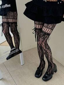 New Arrival! Spicy & Sweet Y2K Inspired Lace Bowknot Fishnet Stockings, Ripped Colorful Pantyhose - Express Your Unique Style, Spring/Summer - Multicolor - View 6