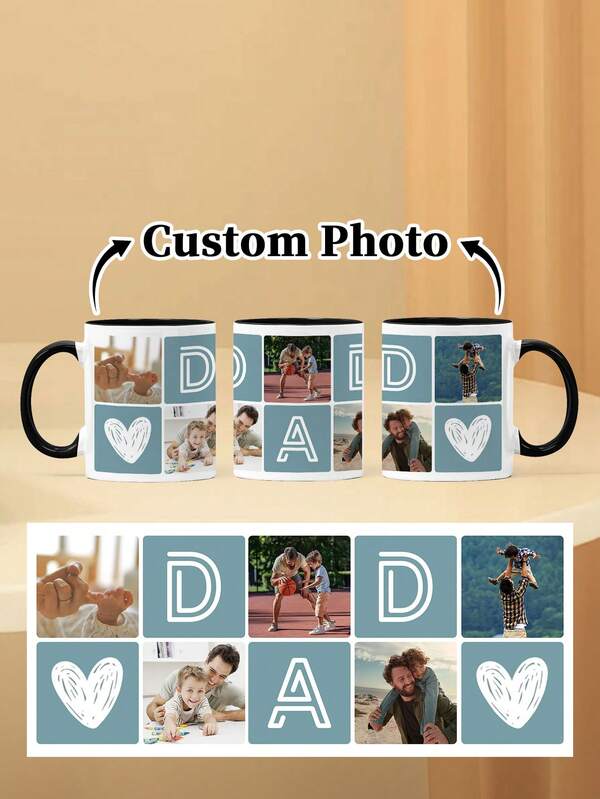 1pc 11oz Photo Mug For Dad, Father's Day Mug, Multiple Photos Can Be Customized, A Birthday Gift For Dad, Customized Family Mug, A Water Mug Exclusive To Dad, A Photo Memento Gift, Anniversary Gift.