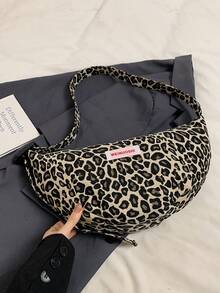 1pc Fashionable Simple Fabric Bag For Women, Leopard Pattern One Shoulder Crossbody Bag - Yellow - View 5