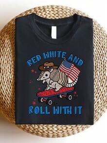 Red White And Feral Shirt, Roll With It T-Shirt, 4th Of July Tee, Gift For 4th Of July, Funny USA Shirts, Raccoon T-Shirts, American Family Matching Tees. SD-4037 - Black - View 1