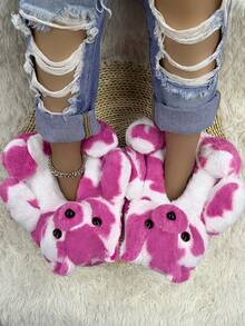 Fun And Cute Teddy Bear Warm Shoes Indoor Home Bear Shoes - 玫紅乳牛 - 查看 5