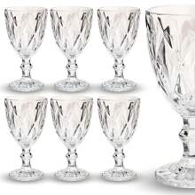 Jogo 6 Taça Diamante Copo Vidro Transparente Bico De Jaca 320ml