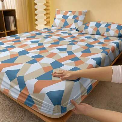 Jogo de Lençol 3 Peças 400 Fios Micro Percal Estampado com Elástico Todos os Tamanhos Ultra Macio e Aveludado