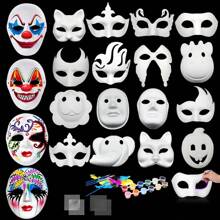 5/10PCS Therian Masks White Cat Fox Masks Blank DIY Halloween Mask Animal Half Facemasks Masquerade Cosplay Party