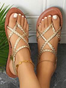planare Women's Fashionable Elegant Gold Flat Slip-On Sandals, Suitable For Casual, Party, Date, Daily Commute, Stable And Comfortable Wear - Gold - View 4