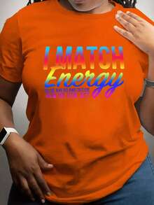 Plus Size Summer Letter Printing T -Shirt, Casual Short -Sleeved Round Neck T -Shirt - Orange - View 1