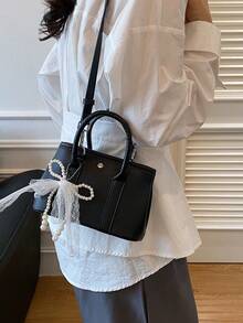 1 件时尚女士手提包、单肩包、斜挎包、邮差包、迷你钱包，尺寸：（7.9 英寸 * 5.1 英寸 * 3.5 英寸），PU 材质防刮耐磨，适合购物、约会、派对、工作通勤，可调节肩带，优雅简约休闲时尚黑色 - 黑色 - 查看 5