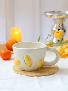 1pc 400ml Ceramic Cup With Fruit Pattern, Espresso Cup, Creative Ceramic Gift, Water Cup, Holiday Coffee Cup/Tea Cup, High-Quality Office/Home Breakfast Cup, Couple Gift Cup Back To School