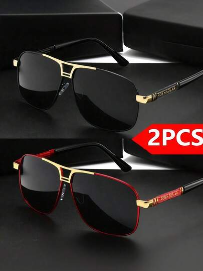 2 Pairs Classic Metal Aviator Glasses, Suitable For Outdoor Sports, Cycling, Travel, Beach, Driving, Fishing, Summer Protection And Other Occasions
