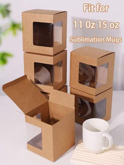 10 件/1 件马克杯礼品盒，用于运输升华马克杯，透明马克杯礼品包装盒，空白 11 盎司、12 盎司、15 盎司礼品盒（棕色/白色/粉色/黑色）