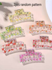 2 pezzi: Fermagli per capelli con stampa floreale ditsy e a fantasia di frutta, fermagli per capelli quadrati trasparenti, fermagli per capelli a forma di squalo, fermagli per capelli quadrati alla moda e cavi, fermagli per capelli eleganti, fermagli per chignon - adatti come regali per le vacanze e per l'uso quotidiano, per il ritorno a scuola