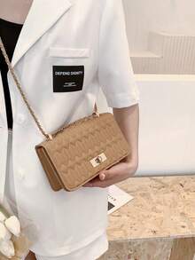 Quilted Diamond Chain Shoulder Bag - Khaki - View 3