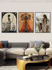 1/3 pièces Œuvre murale vintage Pachamama, déesse inca de la fertilité et des récoltes, mythologie inca, affiche Mère Nature, impression de la culture andine, décoration de maison inca, femmes rétro, bétail