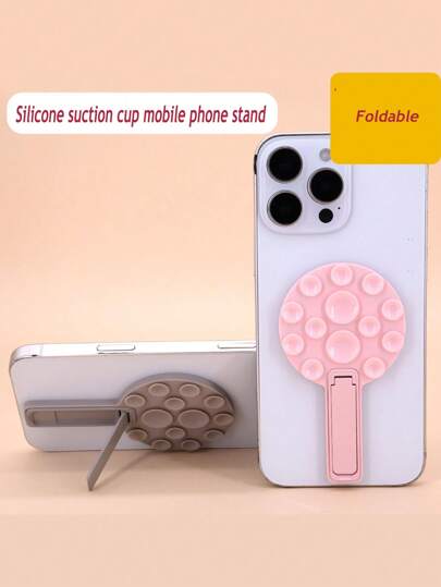 1pc Silicone Suction Cup Phone Holder, Suction Phone Case Stand, Phone Case Back Mounted Stand, Universal Foldable Stand Compatible With IPhone, Android Phone, Gift For Birthday, Family, Friends Phone Stand, Phone Accessories
