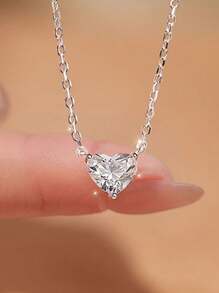 1 pezzo Semplice collana con ciondolo a forma di cuore in acciaio inossidabile e zirconia cubica, stile minimalista e bello, catenina da clavicola adatta per uso quotidiano