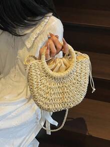 Straw Woven Crossbody Shoulder Bag Daisy Decor Handmade Small Purse Handbag Bohemia Summer Bag