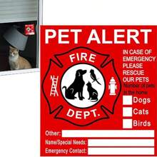 Pet Safety Alert Stickers, Warning Emergency Fire Rescue Stickers, Waterproof Stickers To Save Our Cats/Dogs In Case Of Fire Emergency, Firefighters Will Use The Alert Stickers To Rescue Our Families From Windows, Doors Or Houses