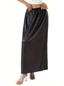 Half Slip Lace Long Underskirt Women's Satin Half Slip Half Slips For Under Dresses Slip - Black - View 3