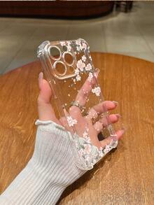 1pc Minimalist Cherry Blossom Design Transparent TPU Protective Case, Compatible With Apple 16, 16 Plus, 16 Pro Max, 16 Pro, 11, 15 Pro Max, 14 Pro Max, Compatible With Galaxy, Compatible With Realme C15, Compatible With Infinix Hot30i, K60 Ultra, Compatible With Redmi A5/Note 14 Soft Case Waterproof Shockproof Anti-Fall Scratch Resistant - Clear - View 1
