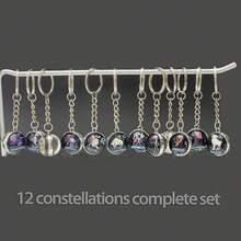 Conjunto Completo de 12 Signos do Zodíaco, Chaveiros Brilham no Escuro de Animais Zodiacais Misteriosos de Anime, Anéis de Chaveiro de Vidro, Presentes de Aniversário, Natal, Festa Unissex para Amigo, Irmã, Professor, Acessórios, Encantos para Bolsa, Carro